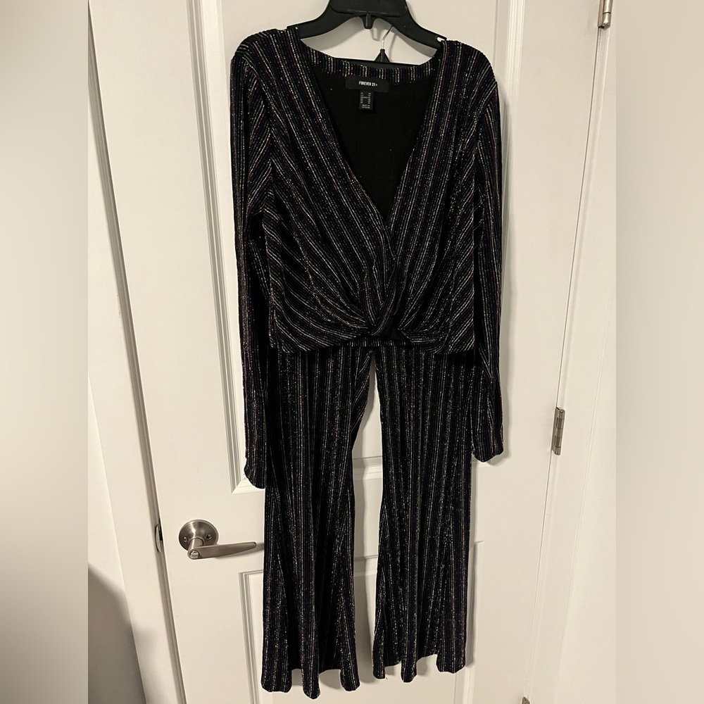 [WORN ONCE] Forever 21+ Crop Top and Flare Pants Rainbow Shimmer Two Piece